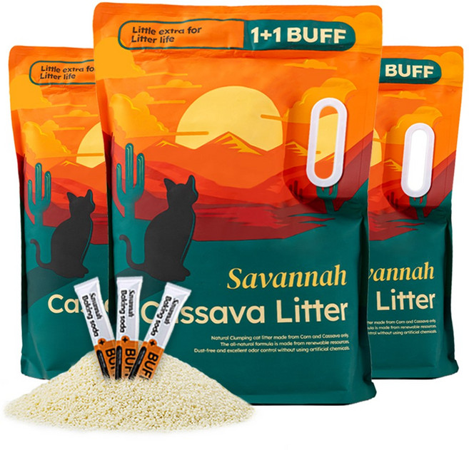 사바나 프리미엄 카사바 고양이 모래 탈취제 세트, 무향, 3개, 3kg