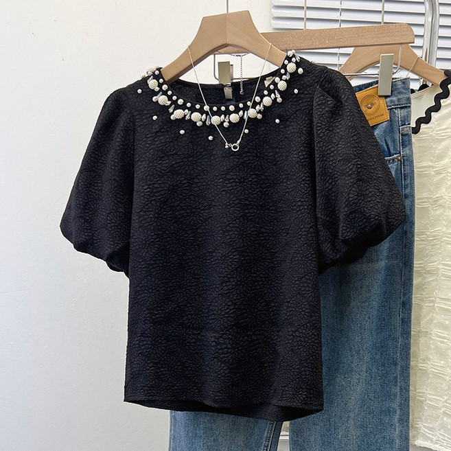 하이마이 여성 여름 빅사이즈 라운드넥 반팔 블라우스 셔츠