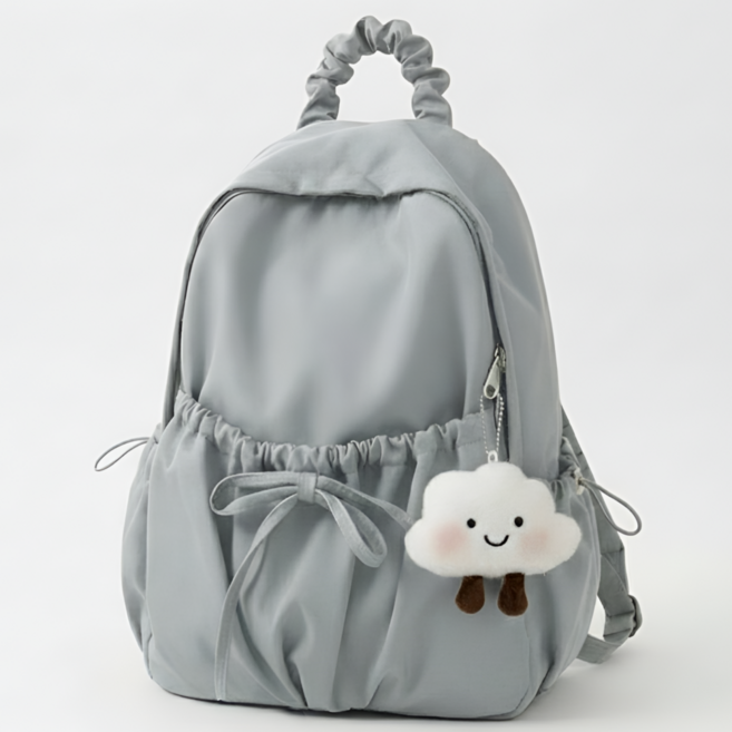 펀베스트 여성 나일론 셔링 백팩 리본 포인트 데일리 가방 키링 세트