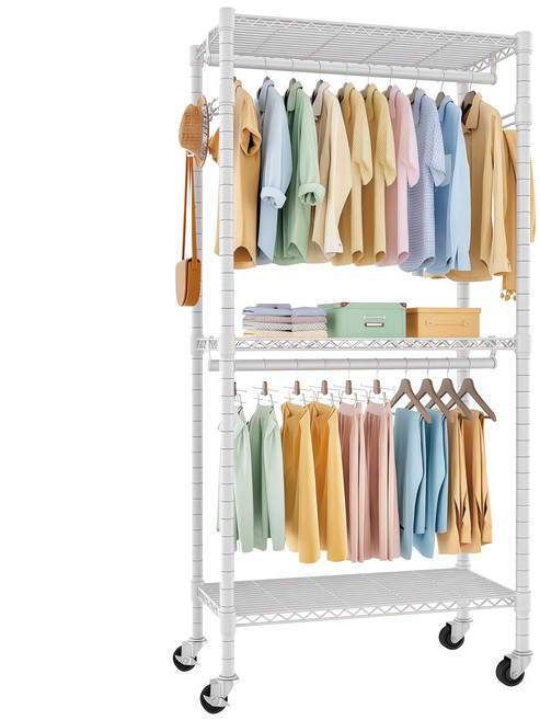 이동식 스탠드 드레스룸 행거 프리미엄 철제 튼튼한 대용량 선반 옷장-MEFUN, 화이트