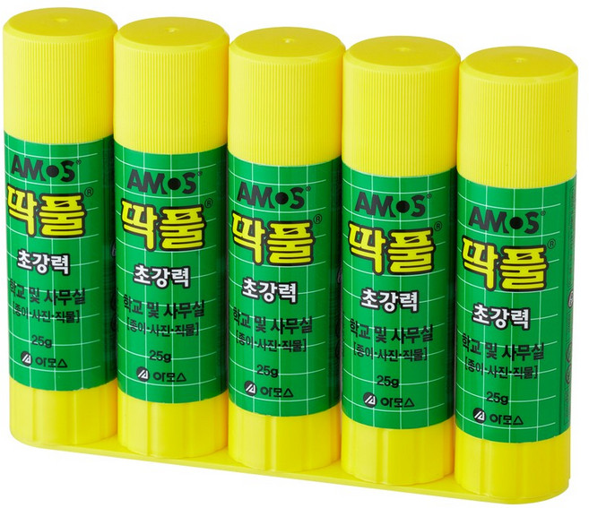 아모스 (AMOS) 딱풀 초강력 / 고체풀 아모스딱풀 투명풀 문구풀 무독성풀 무독성딱풀 어린이딱풀 어린이풀 공작용풀 대용량딱풀, 5개, 25g