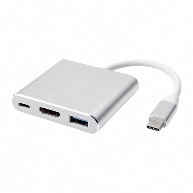 USB 3.1 Type-C TO HDMI 三合一轉接器 PD USB 3.0, 1個, 銀色, 銀色
