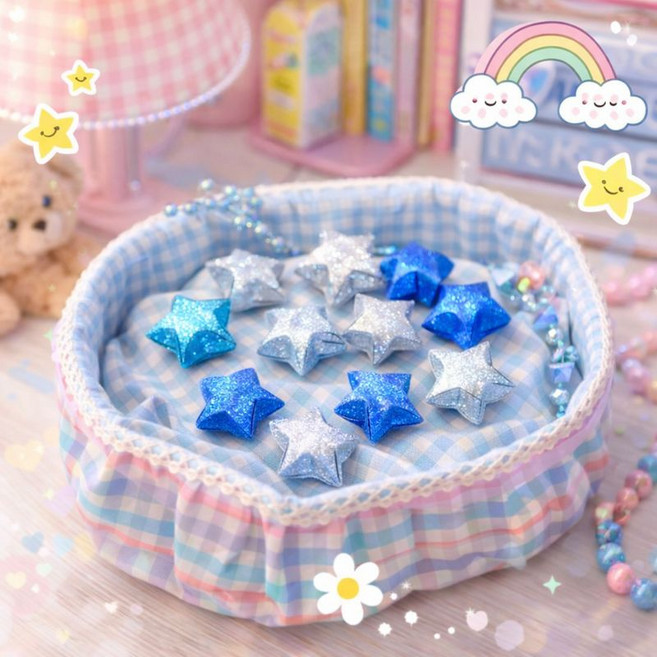 트윈은 별종이접기 색종이 반짝이 고급 블루 파랑 5색 별접기, 520개