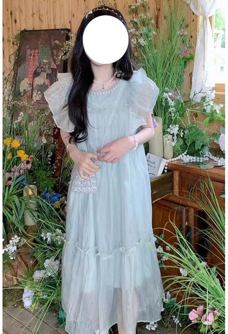 해피유통 여성 여름 레이스 러플 민소매 원피스 심플 주름 디자인XG05