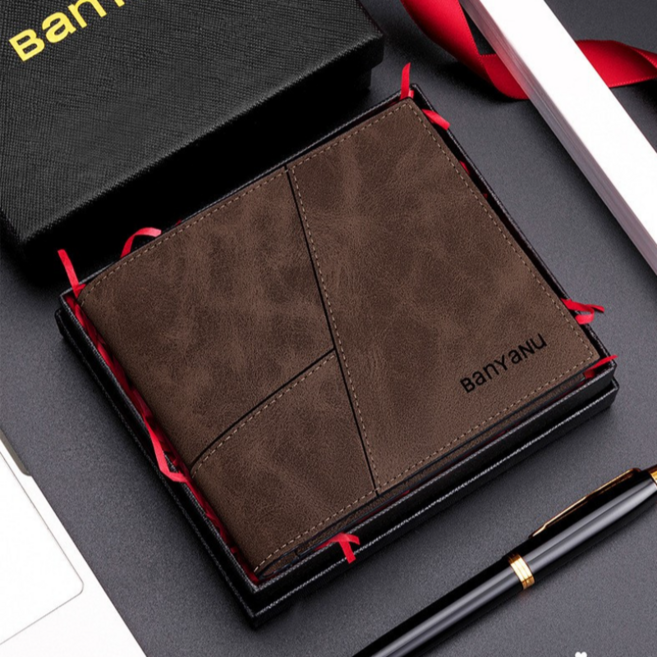 LAOKI 남성 심플 슬림 소가죽 반지갑 N2062