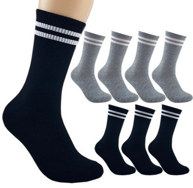 더베이직 남성용 국산 쫀쫀한 목이 긴 두줄 스포츠 장목 양말