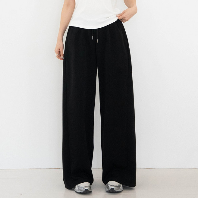 퀄리탑 여성 트레이닝바지 사이드핀턱 와이드팬츠