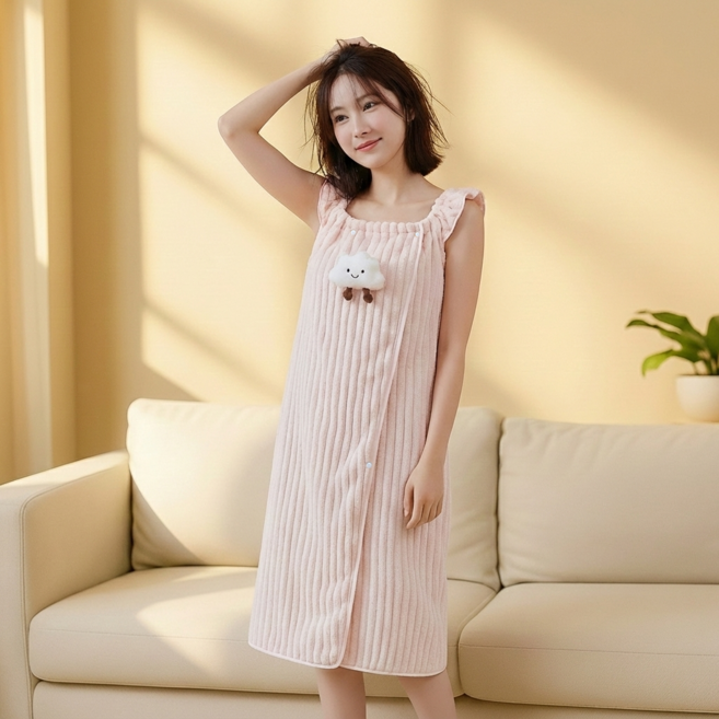 선리프 빠른 흡수 빠른 건조 원피스형 샤워가운, 1개, 핑크