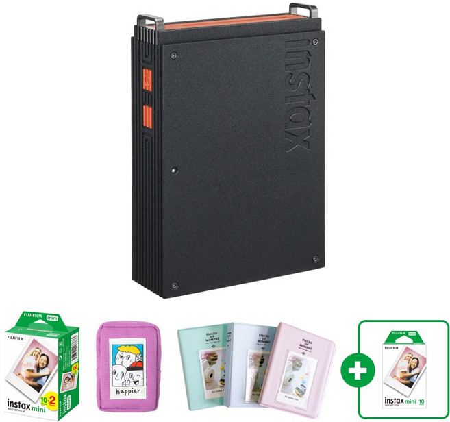 [+미니필름10매] 인스탁스 미니링크 플러스 포토프린터+필름20매+선물SET, 1개, 블랙+필름20장+선물SET