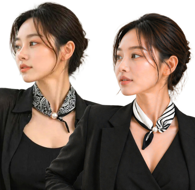 1+1 자석으로 간편하게 원터치 진주 자석 스카프 예쁜스카프 진주목걸이 바이나우