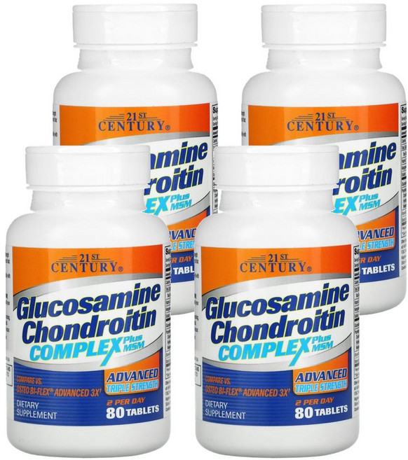 21세기 센추리 글루코사민 콘드로이친 컴플렉스 플러스 MSM 어드밴스드 트리플 스트렝스 21st Century Glucosamine Chondroitin Complex Plus, 80정, 4개