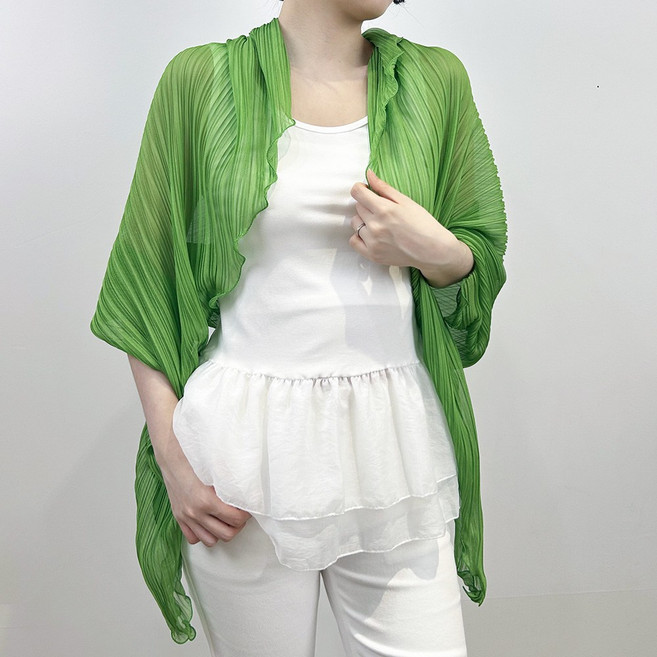 블루팝 쉬폰 플리츠 숄 가디건 스카프 볼레로