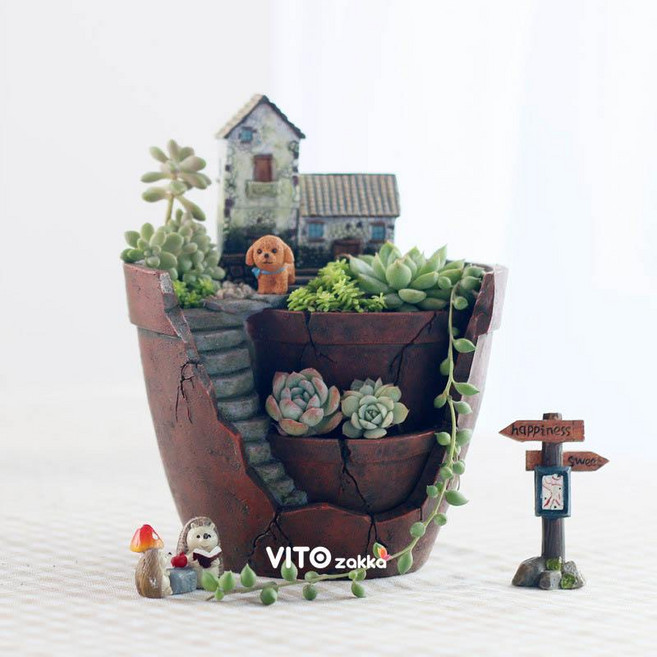 VITO 空中花園破花盆 創意造型多肉盆栽組盆 微景觀盆栽 生日情人節交換禮物, 1個