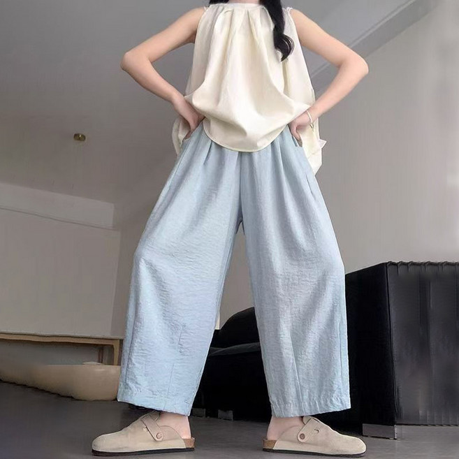 SELEAD 여성와이드팬츠 여름바지 슬랙스 쿨링팬츠 키작녀슬랙스 배기바지 여름냉장고바지 찰랑바지 지지미바지