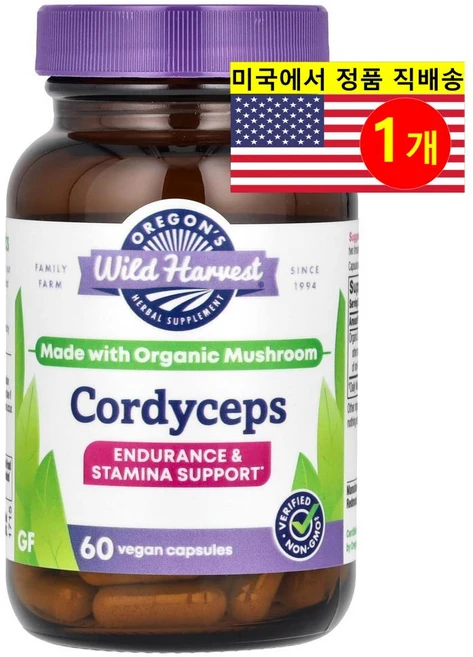 Oregon's Wild Harvest 동충하초 버섯 추출 100mg Cordyceps, 1개, 60정 - 쿠팡