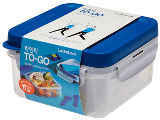락앤락 투고 2칸 나눔 런치박스 직장인 피크닉 도시락, 블루, 1개