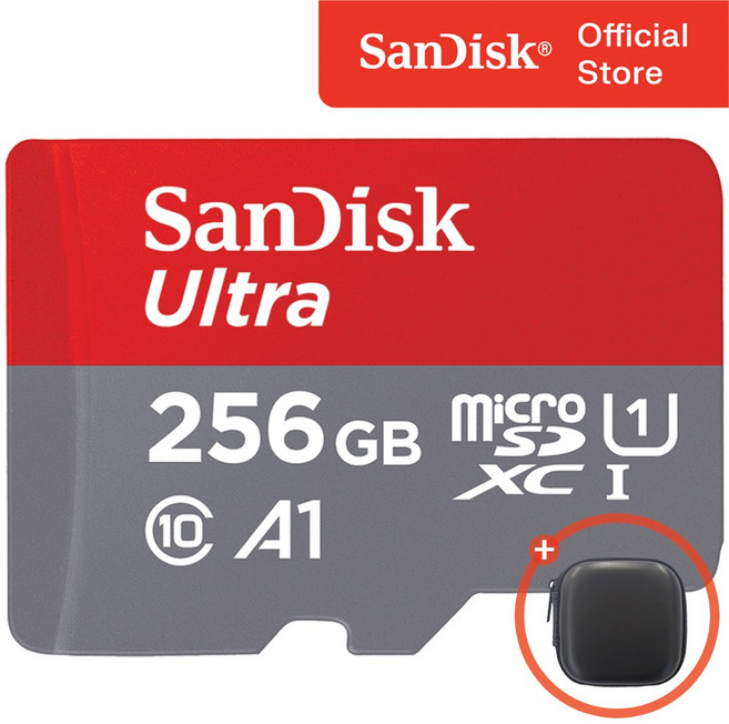 샌디스크 울트라 A1 마이크로 SD 카드 + 보관 케이스 패키지, 256GB, 1개