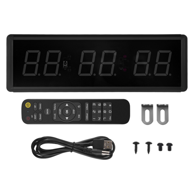 체육관 타이머 LED 인터벌 타이머 디지털 카운트 다운 벽 마운트 시계 피트니스 타이머 숫자 다운/업 클록 스톱워치 홈, 검은색