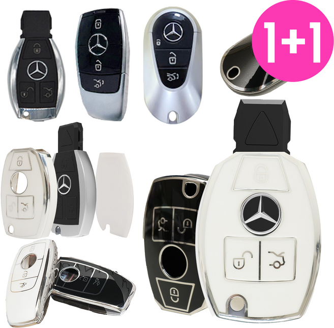 바이어블 1+1 벤츠 차량용 TPU 풀커버 키케이스 키홀더 / A B C E S 클래스 AMG 시리즈, 02. 4버튼 B타입 (VA-TA02), 블랙실버, 화이트실버