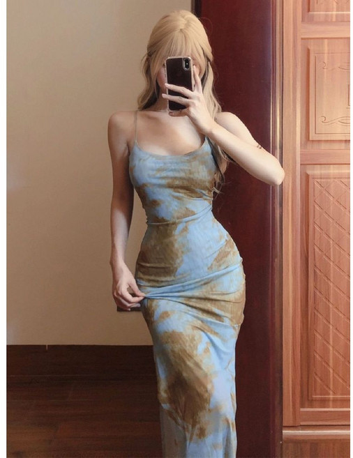 COSYEVNO 여성 여름 슬림핏 롱 스트랩 원피스 BCXbtq-7