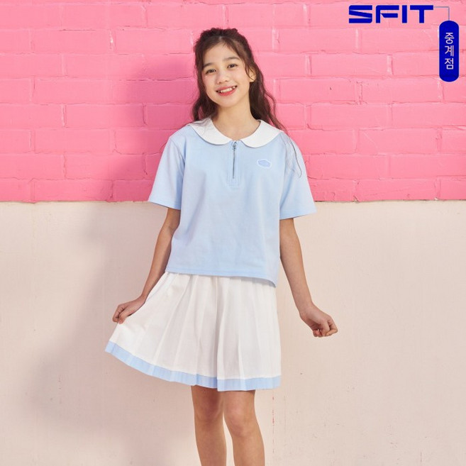 에스핏 중계점25년 여름신상품 대전 막~시작! 여아 세일러 스커트 세트 (스카이블루) 세일러 카라의 귀여운 상의와 밑단 배색 포인트 플리츠 스커트 구성의 상하세트