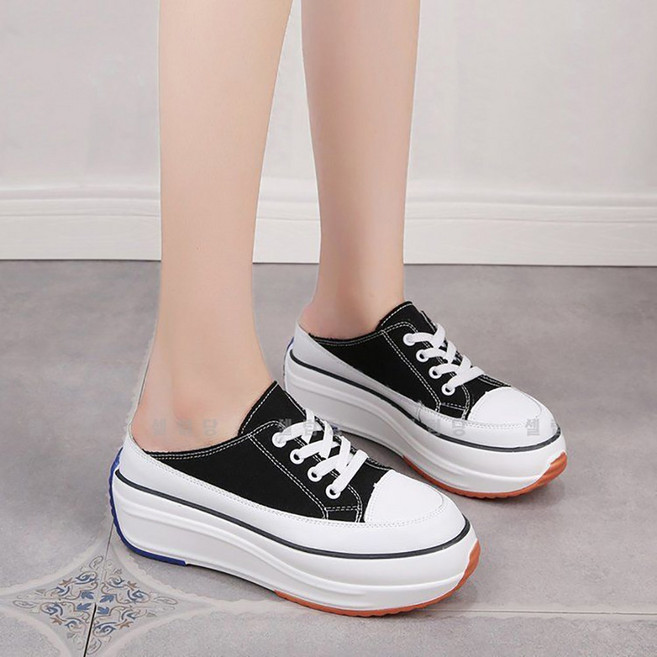 셀럽당 세미 슬리퍼 뒤꿈치가 없다 내부 키높이 여성 캔버스 슬립온Q00082