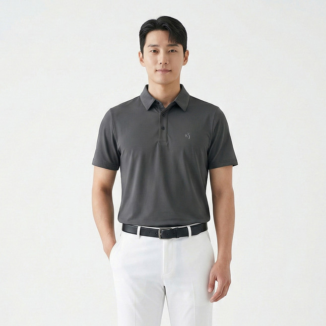 <김영주골프> 남성 스판 반팔 카라 티셔츠_스포츠 아이스웨이브