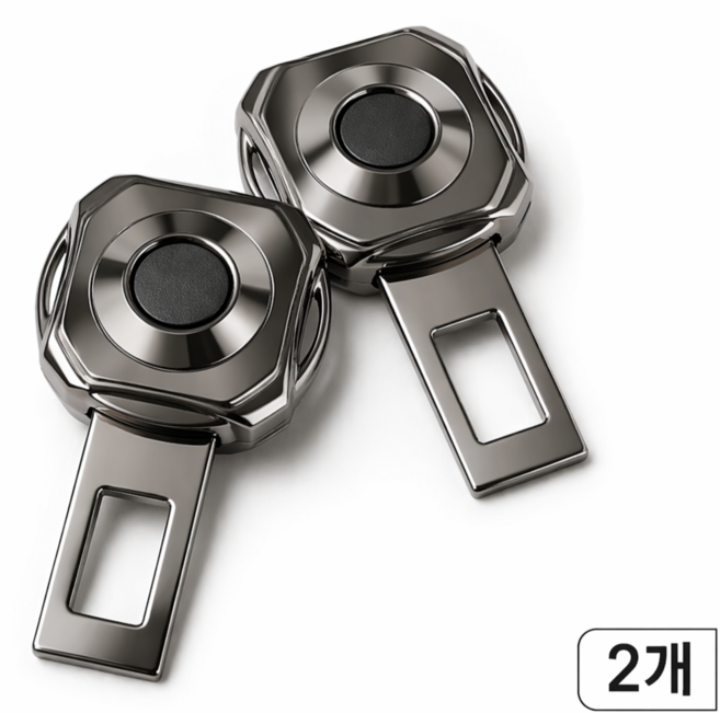밀키독 차량용 메탈 안전벨트 클립 미러그레이 1세트 모든차종호환, 2개, 그레이메탈