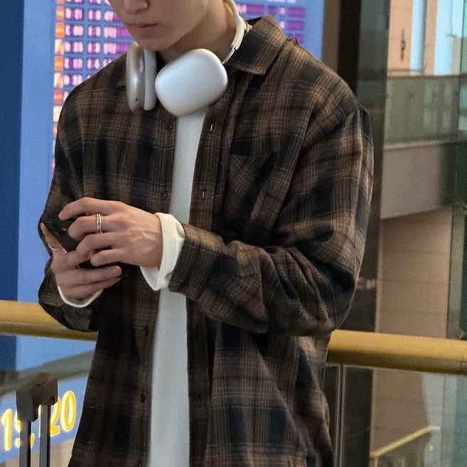 2XL-6XL 카트 오버핏 체크셔츠 남자빅사이즈 패턴 브라운 블랙 남방