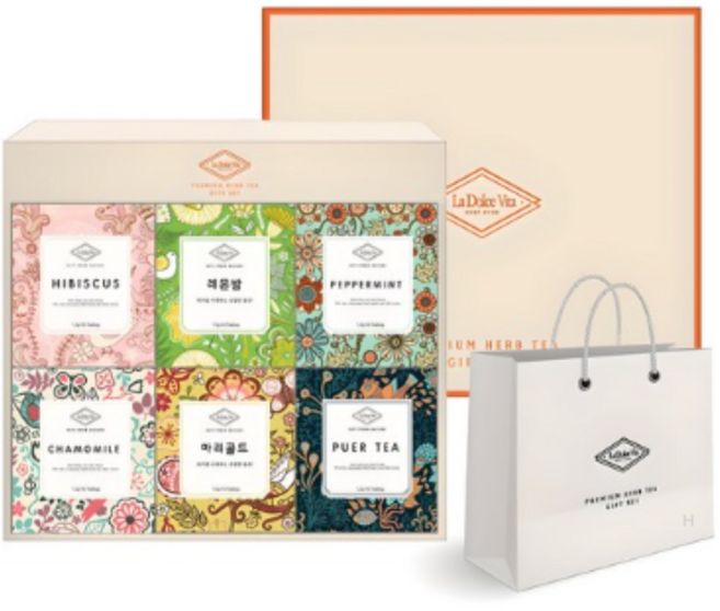 라돌체비타 프리미엄 허브차 선물세트 + 쇼핑백, 허브차 6종 + 쇼핑백, 1세트