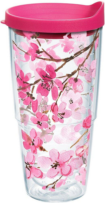 Tervis 일본 벚꽃 디자인 텀블러 및 뚜껑 710ml 투명, 24oz, Classic