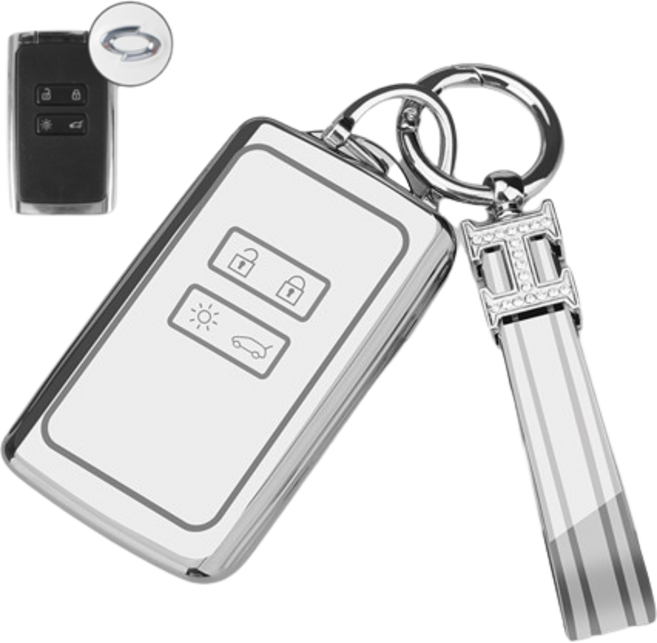 키에티 르노 삼성 호환 XM3 QM6 SM6 스마트 키케이스 + H큐빅 키체인, 실버_화이트, A타입