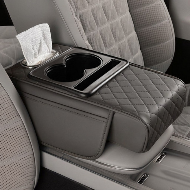 유피해피 푹신한 차량용 콘솔쿠션 팔걸이쿠션, 1개, 유피 그레이