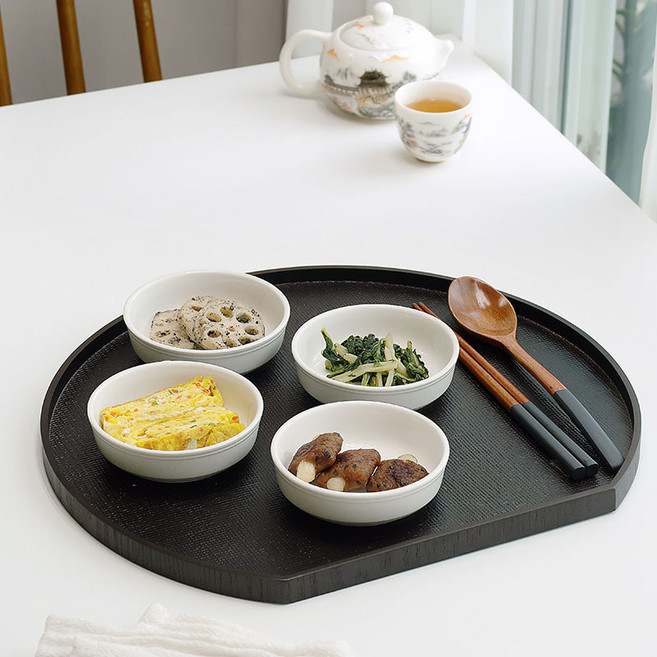 딱다구리 옻칠코팅 우드 삼베 반달트레이, 블랙, 1개