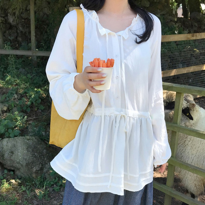 페트리코어 이브 레글런 스트랩 롱 블라우스