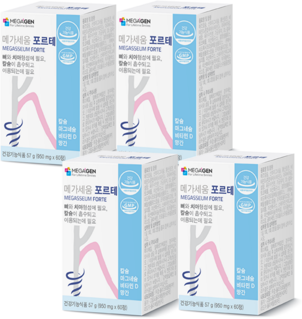 [치과/약국납품] 메가젠 칼슘 마그네슘 비타민D 4개월 칼마디 골다공증 성장기 어린이 마칼디, 60정, 4박스