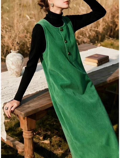 여성 나시 원피스 가을 겨울 캐주얼 프렌치 치마 여자 패션 코디 코듀로이 민소매 원피스 LJX