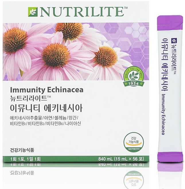 암웨이 뉴트리라이트 이뮤니티 에키네시아 56포 면역케어 아연 망간 비타민 건강기능식품, 1, 15ml