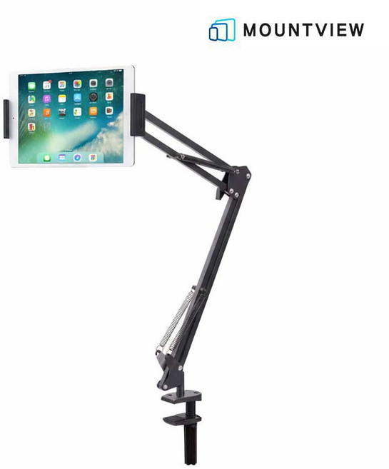 마운트뷰 자바라 태블릿 탭 핸드폰 스마트폰 탁상용 침대용 거치대 캔딜 레버 집게형, 1세트, 블랙 [BOM2091]