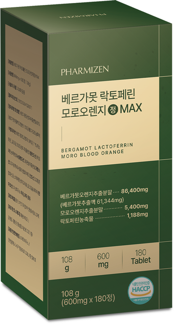 파미젠 베르가못 락토페린 모로오렌지 정 MAX, 1개, 180정