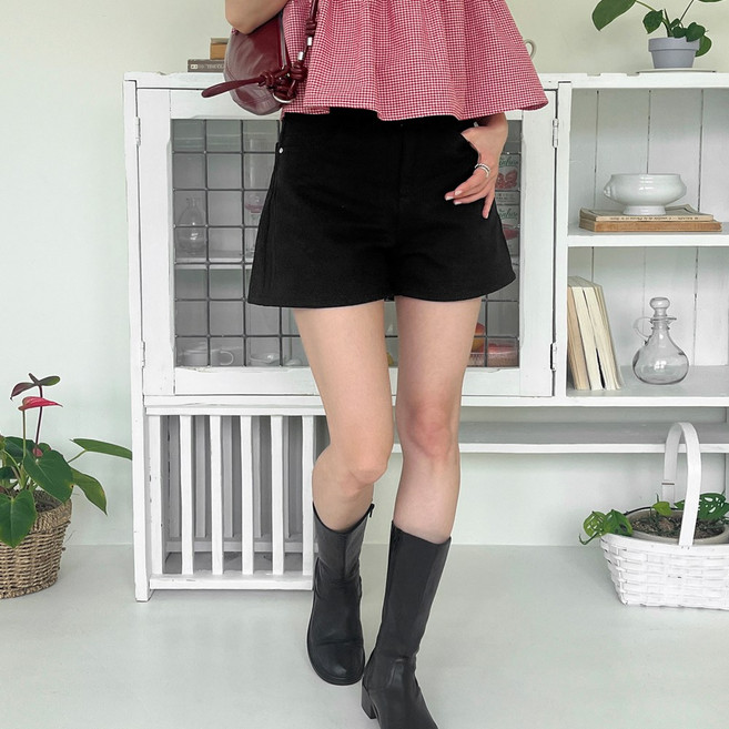 잇진 여성 하이웨스트 베이직 코튼 3부 반바지