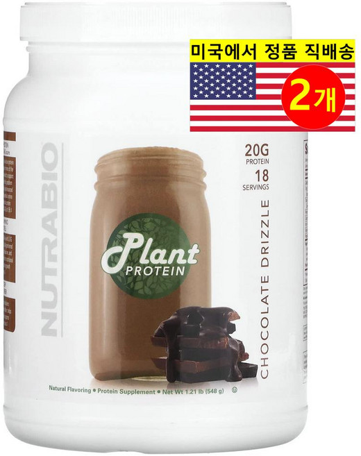 Nutrabio Labs 뉴트리바이오랩스 식물성 프로틴 파우더 초콜릿 드리즐맛, 2개, 548g
