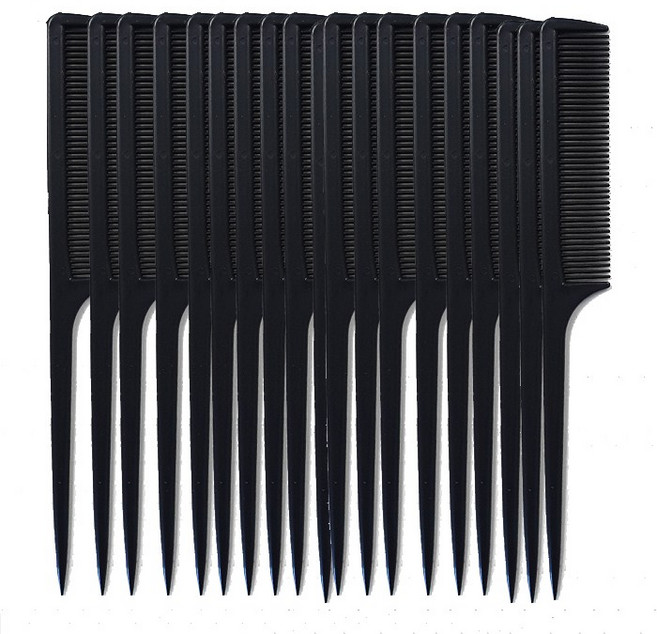 블랙 미용 꼬리빗 20개 세트 미용실 머리 빗