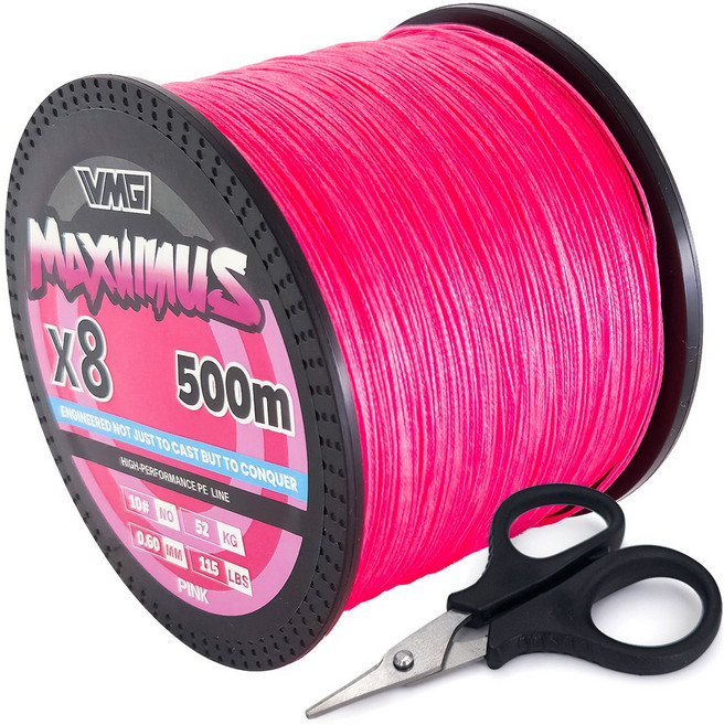 VMG 일본원사 PE 8합사 대용량 500M 낚시줄+합사가위, 1개, 핑크