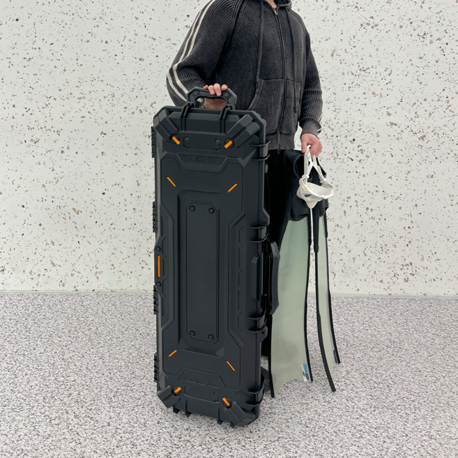 블루인 프리다이빙 무소음 롤러 하드케이스 스쿠버다이빙 롱핀 가방, 블랙