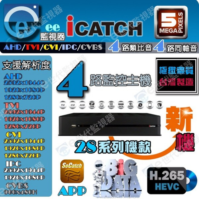iCATCH 4路 H.265 5MP 監控主機 台灣製造, ICATCH可取4路監控主機, ICATCH可取4路監控主機