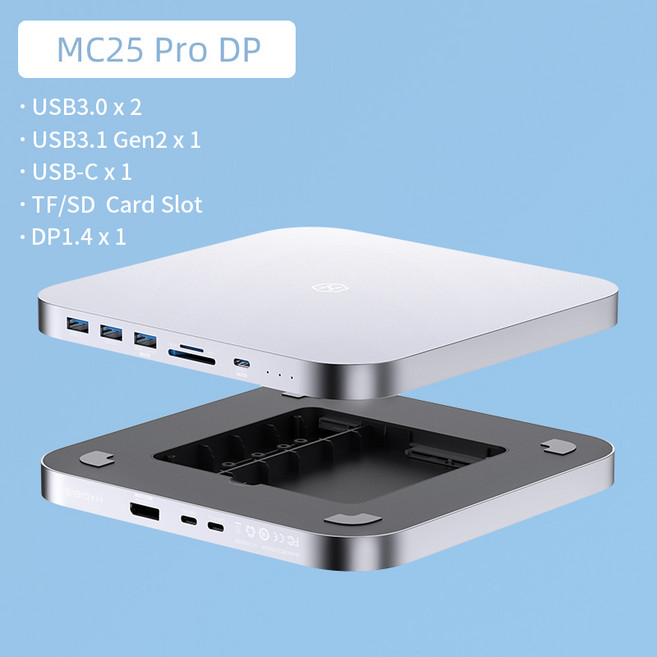 Hagibis-USB C 허브 맥 미니 M1/M2 용 HDD 인클로저 2.5 SATA NVME M.2 SSD HDD 케이스-USB C Gen 2 DP SD/TF 도킹 스테이션, MC25 Pro DP, 1개