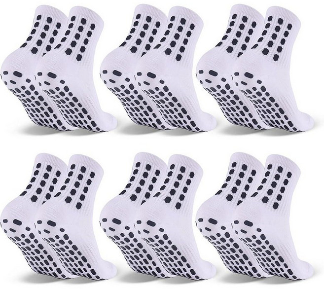 Barrlves 아동용 그립 축구 양말 쿠션 미끄럼 방지 축구 운동 스포츠 양말 남아 여아용 6쌍 6쌍 블랙-1 스몰, 화이트 6쌍