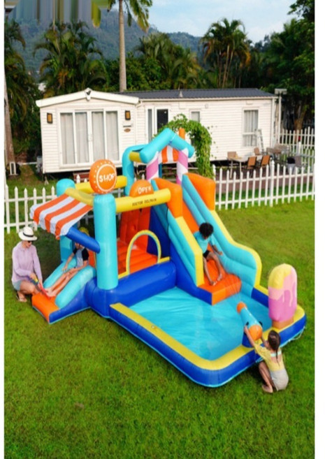 에어바운스 워터 슬라이드 물놀이 풀장 일체형 가정용 야외 여름 물놀이 놀이터, 1개, 케이크 하우스 물놀이