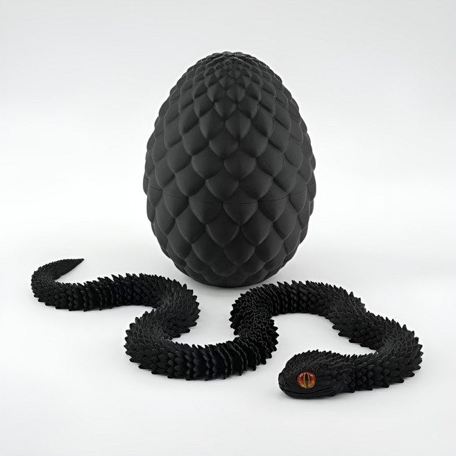 빌리네집 3D 공룡알 장난감 뱀장난감 뱀피규어 세트 관절형, 06뱀_블랙 + 8.5cm알